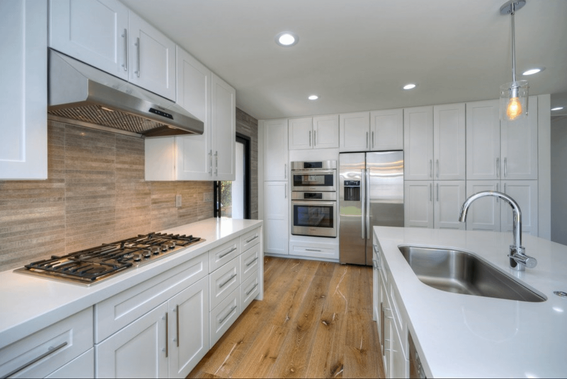 white counters and cabinets