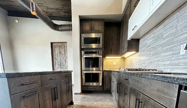 wood cabinets with stackable oven